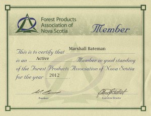 Marshall Bateman - Forest Products of Nova Scotia - Certificate