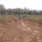 The borrow material has been levelled. The stakes mark the cross culvert location.